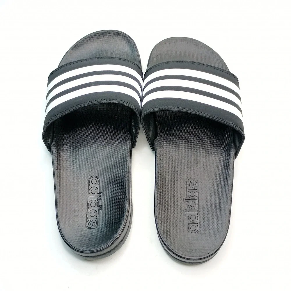 Adidas Adilette Comfort Slides Men Size 8 Black White JS4313 Sportswear